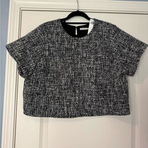 Abercrombie Black and White Tweed Short Sleeve Top - Women Waist length
